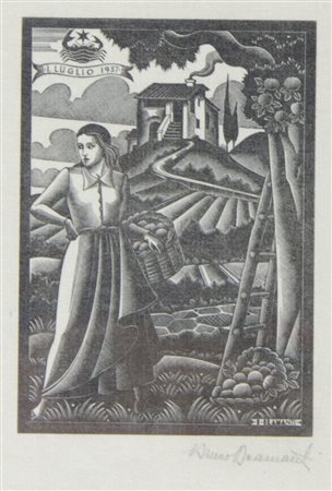 Bruno Bramanti 18097-1957 "Donna nel paesaggio" cm. 18x13 - xilografia...