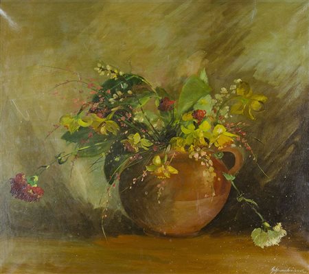 Guglielmo Grubissa Pola 1908-Trieste 1983 "Mazzo di fiori nel vaso" cm. 70x80...