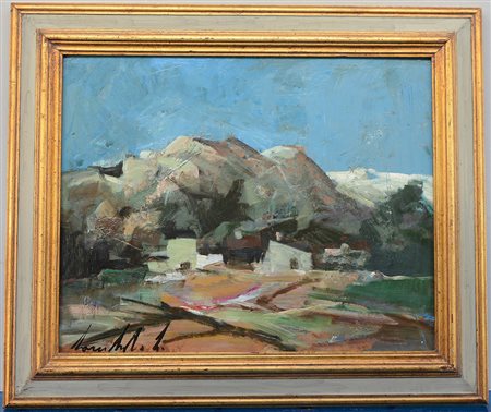 Lamberto Lamberti "Paesaggio montano" olio su masonite (cm 40x50) firmato in...