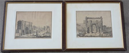 Due incisioni (160x210 mm) in bianco e nero raffiguranti monumenti...