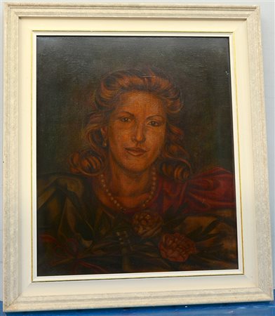 Felice Walin "Ritratto di signora con fiori" olio su tela (cm 60x50) firmato...