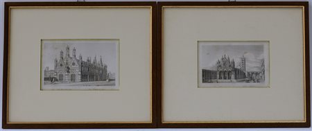 Coppia di incisioni riproducenti la chiesa di Santa Maria della Spina a Pisa...