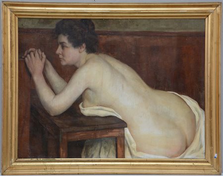 Maestro di inizio sec XX. "Nudo di schiena" olio su tela (cm 66x87) in...