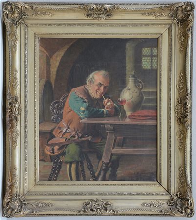 Emil Kuhlmann-Reher ( 1886- 1957)"Interno con fumatore" olio su tela (cm...