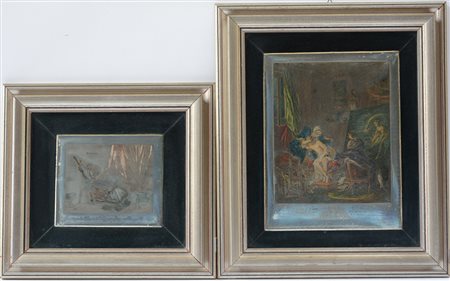 Lotto composto da due lastre da incisione in cornici