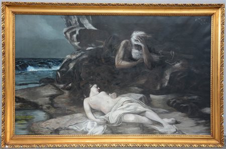 Ignoto sec XX. "I naufraghi" olio su tela (cm 110x180) reca firma indecifrata...