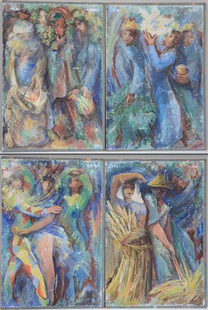 Ignoto "Le quattro stagioni" gruppo di quattro tecniche miste su carta...