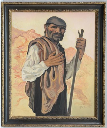 Ignoto "Pastore sardo" 1974 olio su tela (cm 100x80) firmato A. Sanna e...