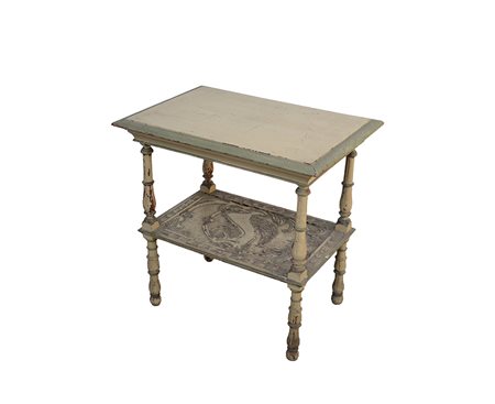 Etagere in legno laccato a due ripiani e gambe tornite (cm 70x70x50) (difetti )