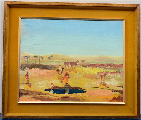 Ignoto "paesaggio africano" olio su cartone (cm 40x50) titolato al retro. In...
