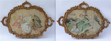 Ignoto "Scene galanti" coppie di tecniche miste su cartoncino di forma...