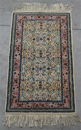 Tappeto Tunisino moderno. Disegno a rami fioriti su fondo bianco (cm 147x84)...