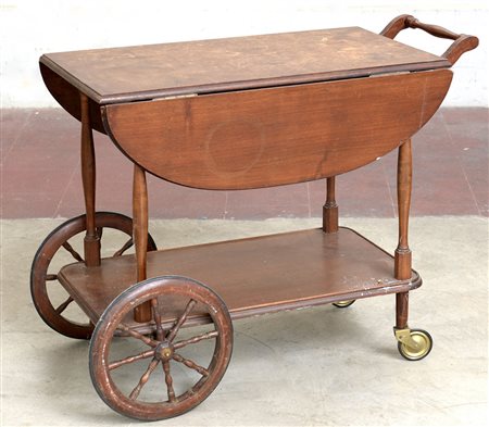 Carrello portavivande in legno con piano ad alette