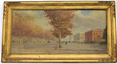 Colantani E. "Scorcio di città", olio su tela (cm 50x104) firmato in basso a...