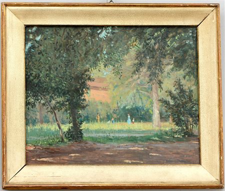 Ignoto "Giardino di Villa fabbricotti, Livorno" 1953 olio su tavoletta (cm...