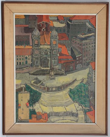 Ignoto "Piazza di Spagna" 1959, olio su tela (cm 80x60) reca firma Padovan e...