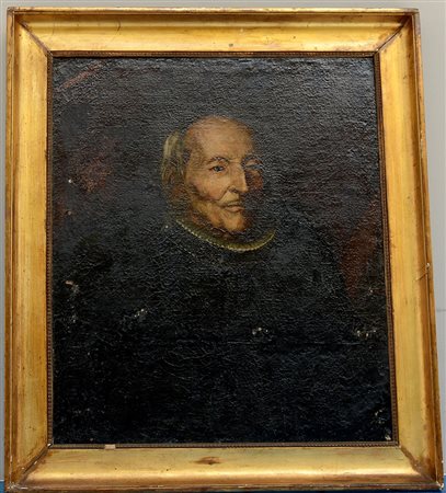 Antico dipinto raffigurante "Uomo con gorgiera", olio su tela (cm 71x62), in...