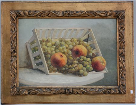 Ignoto "Cesto di frutta" olio su cartone telato (cm 36x51) in cornice (lievi...