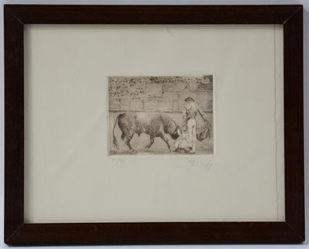 Firma indecifrata, "Il Torero", acquaforte (foglio cm 20x24) firmato in basso...