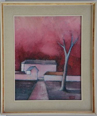 Ignoto "Tramonto lombardo l'albero secco" olio su tela (cm 50x40) reca firma...