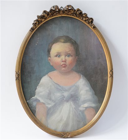 Ignoto "Ritratto di bambina" olio su tela ovale applicata su cartone (cm...