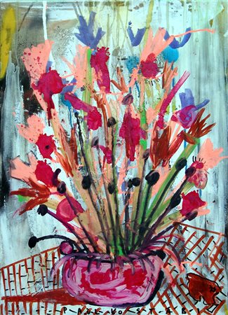 Paul Kostabi 1962, Whittier (California) - [USA] Flowers olio e acrilico su...