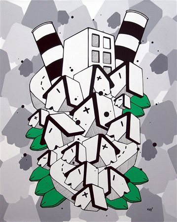 Xel 1975, Torino (To) - [Italia] City block acrilico su tela 75x60 cm 2016...