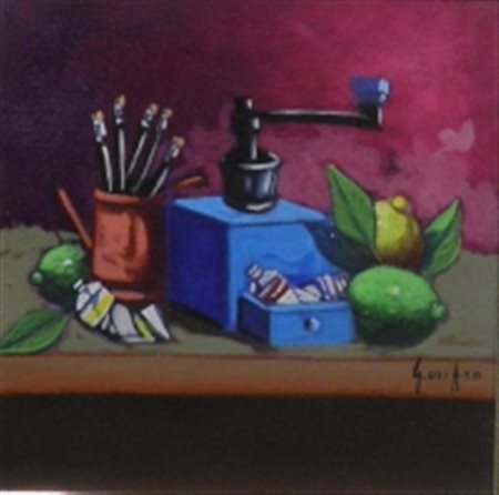 UZZACO GIUSEPPE 1932 IL MACININO OLIO SU TELA cm 30 x 30 Firma in basso a...