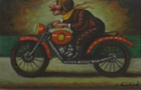 LOMBARDO SALVO Favara 1948 IN MOTO OLIO SU TELA cm 20 x 30 Firma in basso a...