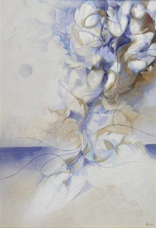 MATTEI BEATRICE CELESTE LUNA TECNICA MISTA SU TELA cm 100 x 70 Firma in basso...