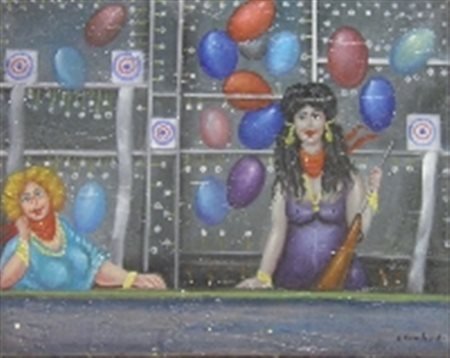 LOMBARDO SALVO Favara 1948 TIRO A SEGNO OLIO SU TELA cm 40 x 50 Firma in...