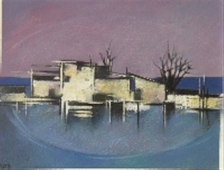 BEDESCHI NEVIO Faenza 1935 CASUPOLE, MARINA, 1981 OLIO SU TELA cm 40 x 50...