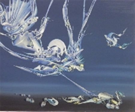 ATZA ANTONIO BAULADU (OR) 1925 PERSONAGGIO COSMICO OLIO SU TELA cm 50 x 60...