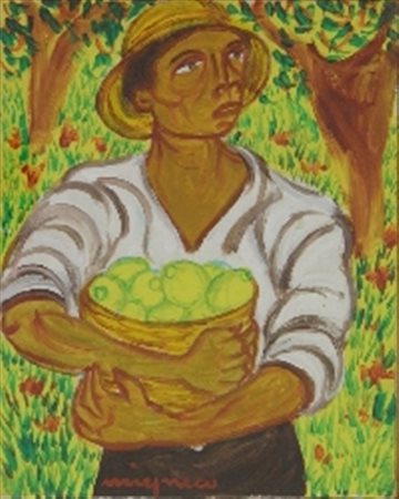 MIGNECO GIUSEPPE MESSINA 1908 MILANO 1997 CONTADINO CON LIMONI OLIO SU TELA...