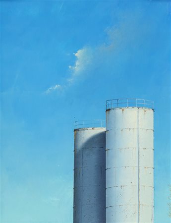 ANGELO DAVOLI (1960-) Le sentinelle del cielo 2000 olio su carta cm 21,5x16,5...