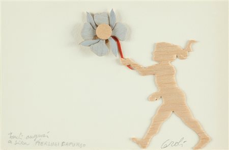 MARIO CEROLI (1938-) Senza titolo legno e stoffa su carta cm 12x18 firmato il...