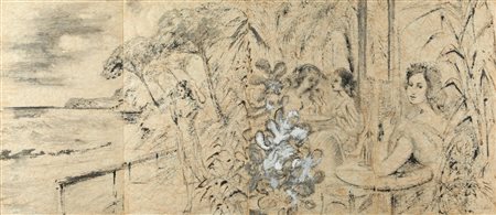 ALIGI SASSU (1912-2000) Caffè 1946/48 tecnica mista su carta cinese cm 70x160...