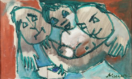 MINO MACCARI (1898-1989) L'abbraccio olio su cartone telato cm.30x50 firmato...