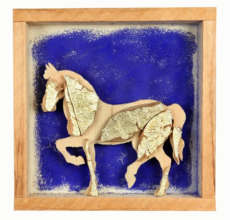 MARIO CEROLI (1938-) Cavallo 2008 tecnica mista su legno cm 40x40x7 firmato e...