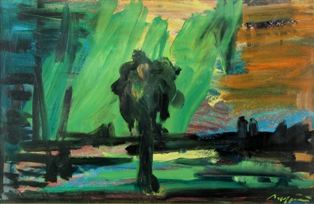 PIERO MAGGIONI (1931-1995) Senza titolo olio su masonite cm 52x80 firmato in...