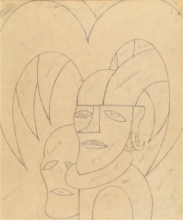 FORTUNATO DEPERO (1892-1960) Maschera tragica 1923 matita su carta cm 46x36...