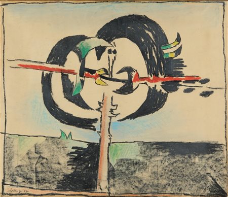 GIANNI DOVA (1925-1991) Gli uccelli 1957 pastello su carta cm 47x54 firmato...