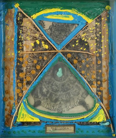 CLAUDIO COSTA (1942-1995) Clessidra 1981 materiale vario su tavola cm 51x45x5...