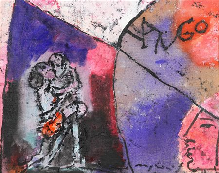 FRANCO ROGNONI (1913-1999) Tango 1998 olio su tela cm 33x41 firmato sul retro...