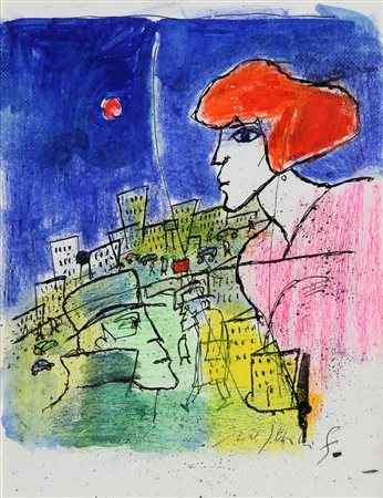 FRANCO ROGNONI (1913-1999) senza titolo tecnica mista su carta intelata cm...