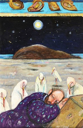 ANTONIO POSSENTI (1933-) Al chiaro di luna olio su tavola cm. 30x20 firmato...