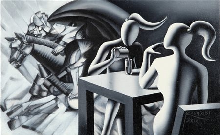 MARK KOSTABI (1960-) Pony tales 2010 acrilico su tela cm 25x40 firmato,...