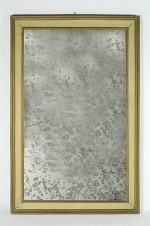 Cornice rettangolare in legno dipinto e dorato, con specchio, cm. 163x106