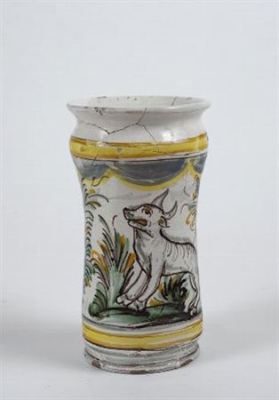 Albarello in ceramica dipinta, con bue entro riserve, Toscana, XVIII sec.,...