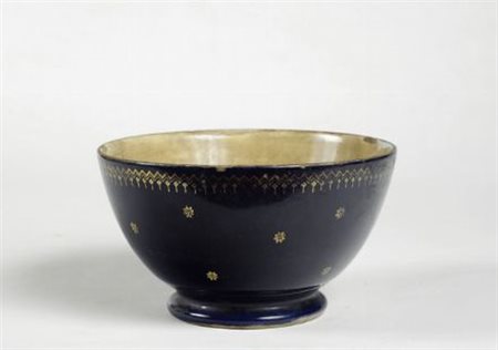 Coppa in porcellana dipinta blu, con decori in oro, Richard Ginori, prima...